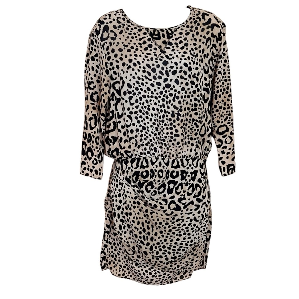 Zara Woman Animal Print Ruched Sleeve Mini Dress XS Brown Black Tiered Night Out